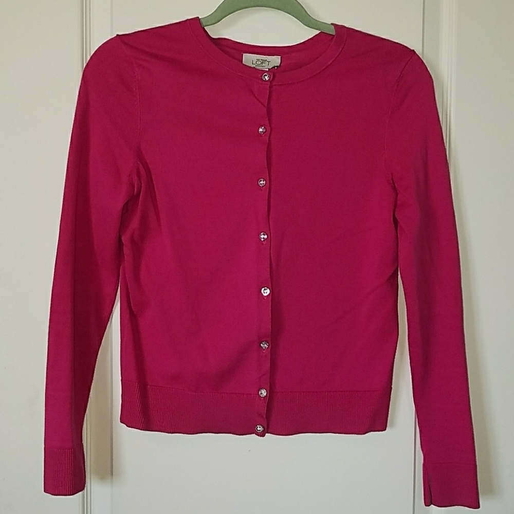 LOFT magenta cardigan with jeweled buttons